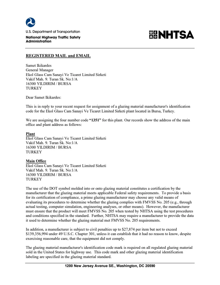 NHTSA DOT belge önizlemesi